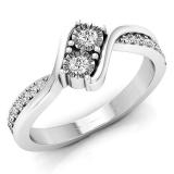 0.25 Carat (ctw) 10K White Gold Round White Diamond Ladies Two Stone Bypass Style Bridal Engagement Ring 1/4 CT