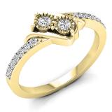 0.25 Carat (ctw) 14K Yellow Gold Round White Diamond Ladies Two Stone Bypass Style Bridal Engagement Ring 1/4 CT