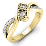 0.25 Carat (ctw) 10K Yellow Gold Round White Diamond Ladies Two Stone Split Shank Bypass Style Bridal Engagement Ring 1/4 CT