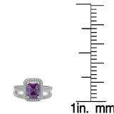 3.20 Carat (ctw) 10K White Gold Emerald Cut Purple & Round White Cubic Zirconia CZ Ladies Halo Style Bridal Engagement Ring Set
