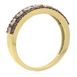 0.60 Carat (ctw) 18K Yellow Gold Round Champagne & White Diamond Ladies Anniversary Wedding Band Stackable Ring