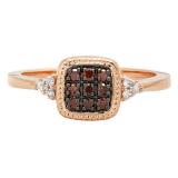 0.20 Carat (ctw) 10K Rose Gold Round Champagne & White Diamond Ladies Cluster Bridal Engagement Ring 1/5 CT