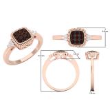 0.20 Carat (ctw) 10K Rose Gold Round Champagne & White Diamond Ladies Cluster Bridal Engagement Ring 1/5 CT