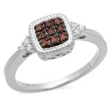 0.20 Carat (ctw) 10K White Gold Round Champagne & White Diamond Ladies Cluster Bridal Engagement Ring 1/5 CT