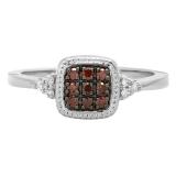 0.20 Carat (ctw) 10K White Gold Round Champagne & White Diamond Ladies Cluster Bridal Engagement Ring 1/5 CT