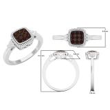 0.20 Carat (ctw) 10K White Gold Round Champagne & White Diamond Ladies Cluster Bridal Engagement Ring 1/5 CT