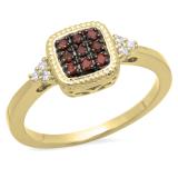 0.20 Carat (ctw) 10K Yellow Gold Round Champagne & White Diamond Ladies Cluster Bridal Engagement Ring 1/5 CT