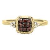 0.20 Carat (ctw) 10K Yellow Gold Round Champagne & White Diamond Ladies Cluster Bridal Engagement Ring 1/5 CT