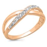 0.10 Carat (ctw) 10K Rose Gold Round White Diamond Ladies Anniversary Wedding Crossover Swirl Band Ring 1/10 CT
