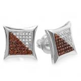 0.28 Carat (ctw) 14K White Gold White & Red Round Diamond Micro Pave Setting Kite Shape Stud Earrings