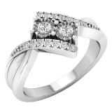 0.25 Carat (ctw) 10K White Gold Round White Diamond Ladies Two Stone Bypass Style Bridal Engagement Ring 1/4 CT