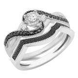 0.45 Carat (ctw) 10K White Gold Round Black & White Diamond Ladies Bridal Twisted Swirl 3 Stone Engagement Ring Set 1/2 CT