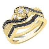 0.45 Carat (ctw) 10K Yellow Gold Round Black & White Diamond Ladies Bridal Twisted Swirl 3 Stone Engagement Ring Set 1/2 CT