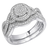 Round White Diamond Twisted Swirl Engagement Ring Set for Women (0.51 ctw, Color I-J, Clarity I2-I3) in 925 Sterling Silver