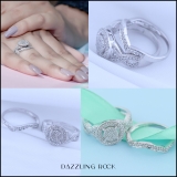 Round White Diamond Twisted Swirl Engagement Ring Set for Women (0.51 ctw, Color I-J, Clarity I2-I3) in 925 Sterling Silver