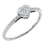 0.20 Carat (ctw) 14K White Gold Round Cut White Diamond Ladies Heart Shaped Fashion Bridal Promise Ring 1/5 CT