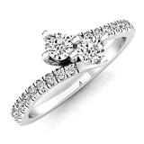 0.50 Carat (ctw) 10K White Gold Round White Diamond Ladies Two Stone Bypass Style Bridal Engagement Ring 1/2 CT