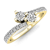 0.50 Carat (ctw) 10K Yellow Gold Round White Diamond Ladies Two Stone Bypass Style Bridal Engagement Ring 1/2 CT
