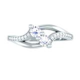 0.40 Carat (ctw) 10K White Gold Round White Diamond Ladies Two Stone Bypass Style Bridal Engagement Ring