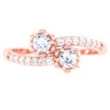 0.40 Carat (ctw) 10K Rose Gold Round White Diamond Ladies Two Stone Bypass Style Bridal Engagement Ring