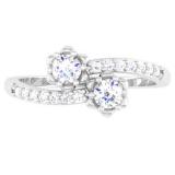 0.40 Carat (ctw) 10K White Gold Round White Diamond Ladies Two Stone Bypass Style Bridal Engagement Ring