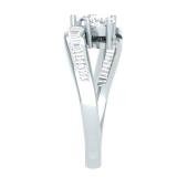 1.00 Carat (ctw) 14K White Gold Round & Baguette White Diamond Ladies Two Stone Bypass Style Bridal Engagement Ring 1 CT