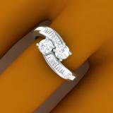 1.00 Carat (ctw) 14K White Gold Round & Baguette White Diamond Ladies Two Stone Bypass Style Bridal Engagement Ring 1 CT