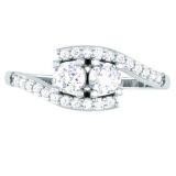 0.50 Carat (ctw) 14K White Gold Round White Diamond Ladies Two Stone Bypass Style Bridal Engagement Ring 1/2 CT