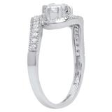 0.90 Carat (ctw) 14K White Gold Round White Diamond Ladies Milgrain Two Stone Bypass Style Bridal Engagement Ring