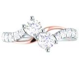 0.95 Carat (ctw) 10K White & Rose Gold Round White Diamond Ladies Two Stone Bridal Engagement Ring 1 CT