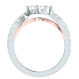 0.95 Carat (ctw) 10K White & Rose Gold Round White Diamond Ladies Two Stone Bridal Engagement Ring 1 CT