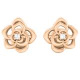 IGI CERTIFIED Round White Diamond Flower Screwback Stud Earrings (0.02 ctw Color I-J Clarity I1-I2) in 14K Rose Gold