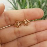 0.02 Carat (ctw) 18K Rose Gold Round Cut White Diamond Ladies Flower Shaped Stud Earrings