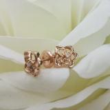 0.02 Carat (ctw) 18K Rose Gold Round Cut White Diamond Ladies Flower Shaped Stud Earrings