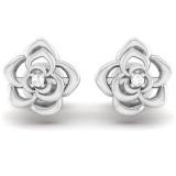 0.02 Carat (ctw) 18K White Gold Round Cut White Diamond Ladies Flower Shaped Stud Earrings