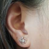 0.02 Carat (ctw) 18K White Gold Round Cut White Diamond Ladies Flower Shaped Stud Earrings