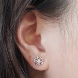 0.02 Carat (ctw) 18K White Gold Round Cut White Diamond Ladies Flower Shaped Stud Earrings