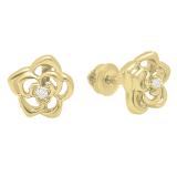 0.02 Carat (ctw) 18K Yellow Gold Round Cut White Diamond Ladies Flower Shaped Stud Earrings