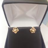 0.02 Carat (ctw) 18K Yellow Gold Round Cut White Diamond Ladies Flower Shaped Stud Earrings