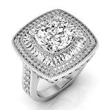 5.35 Carat (ctw) 14K White Gold Cushion Cut Cubic Zirconia & Baguette & Round Cut Diamond Ladies Bridal Halo Engagement Ring