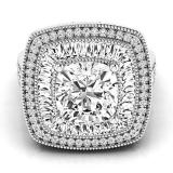 5.35 Carat (ctw) 14K White Gold Cushion Cut Cubic Zirconia & Baguette & Round Cut Diamond Ladies Bridal Halo Engagement Ring