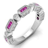 0.50 Carat (ctw) 14K White Gold Princess Pink Sapphire & Round White Diamond Ladies Vintage Style Anniversary Wedding Eternity Stackable Band 1/2 CT