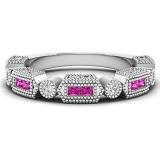 0.50 Carat (ctw) 14K White Gold Princess Pink Sapphire & Round White Diamond Ladies Vintage Style Anniversary Wedding Eternity Stackable Band 1/2 CT