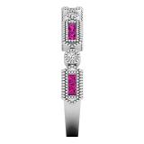 0.50 Carat (ctw) 14K White Gold Princess Pink Sapphire & Round White Diamond Ladies Vintage Style Anniversary Wedding Eternity Stackable Band 1/2 CT
