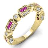 0.50 Carat (ctw) 14K Yellow Gold Princess Pink Sapphire & Round White Diamond Ladies Vintage Style Anniversary Wedding Eternity Stackable Band 1/2 CT