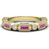 0.50 Carat (ctw) 14K Yellow Gold Princess Pink Sapphire & Round White Diamond Ladies Vintage Style Anniversary Wedding Eternity Stackable Band 1/2 CT