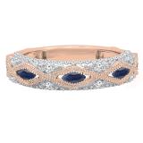 0.80 Carat (ctw) 10K Rose Gold Marquise Blue Sapphire & Round White Diamond Ladies Vintage Style Milgrain Stackable Wedding Band 3/4 CT
