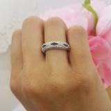 0.80 Carat (ctw) 10K White Gold Marquise Blue Sapphire & Round White Diamond Ladies Vintage Style Milgrain Stackable Wedding Band 3/4 CT