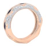 0.80 Carat (ctw) 14K Rose Gold Marquise Blue Sapphire & Round White Diamond Ladies Vintage Style Milgrain Stackable Wedding Band 3/4 CT