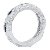 0.80 Carat (ctw) 14K White Gold Marquise Blue Sapphire & Round White Diamond Ladies Vintage Style Milgrain Stackable Wedding Band 3/4 CT